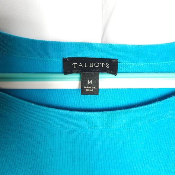 Talbots Womens Medium Blue Gradient SIlk Blend Pullover Short Sleeve Sweater - Picture 2 of 7